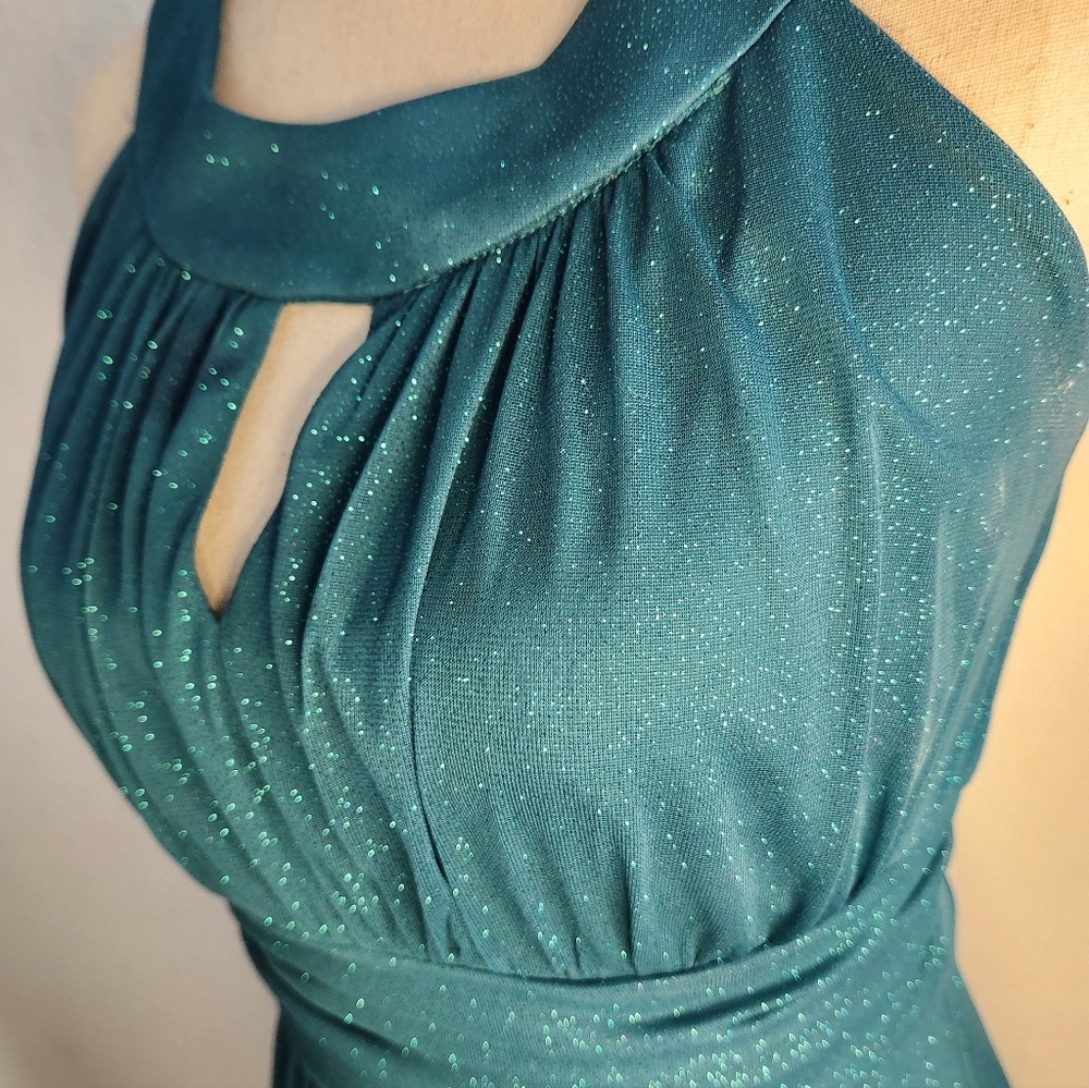 Enfocus Studio Sparkling Teal Keyhole Dress